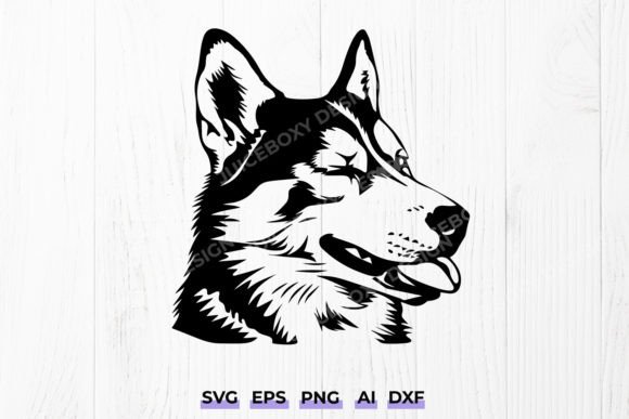 Winking Husky Embroidery Design